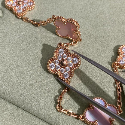 [AuraEcho]CLOVER 10 MOTIFS DIAMOND PINK MOP NECKLACE