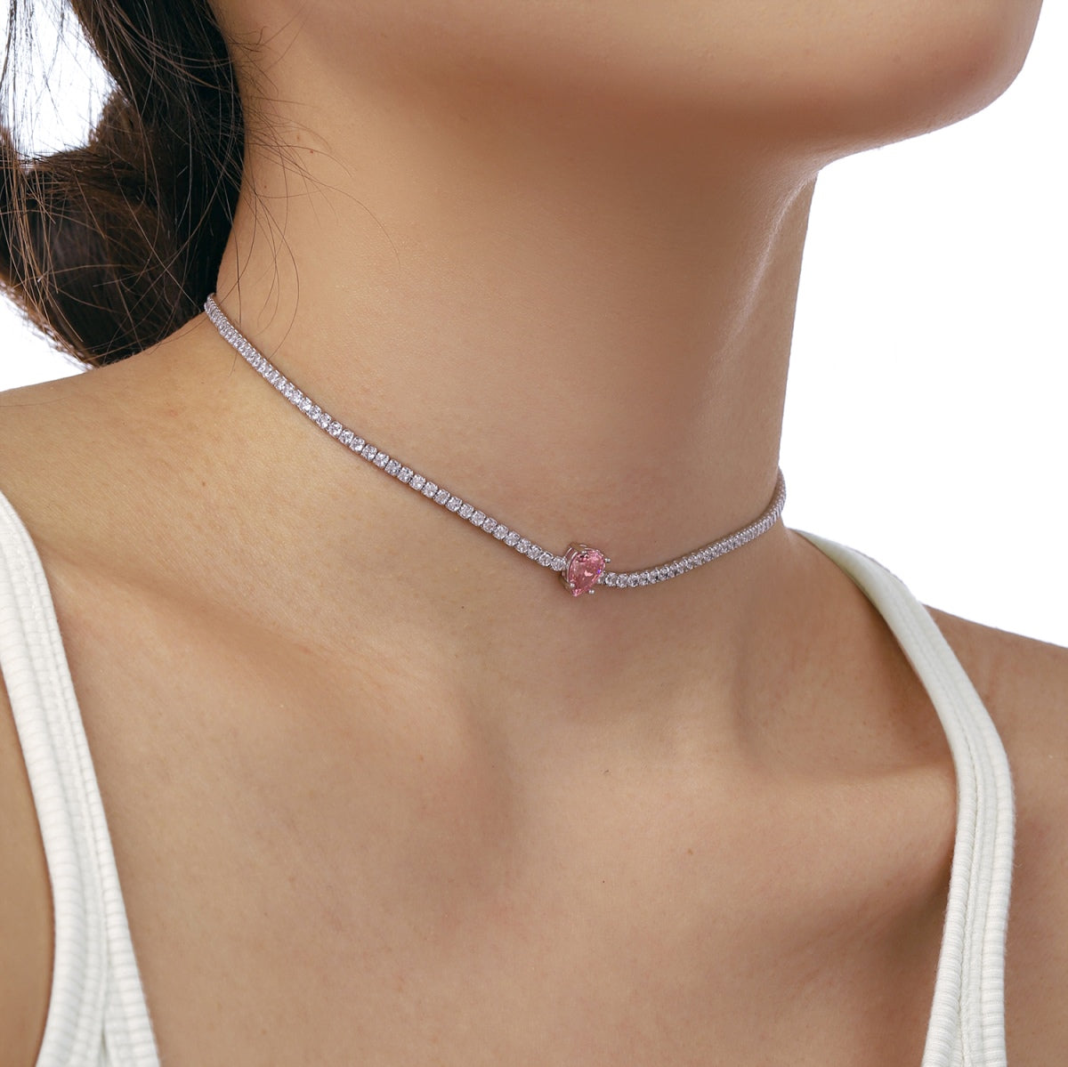 [AuraEcho]1.0 carat Unique Pear Cut Tennis Necklace