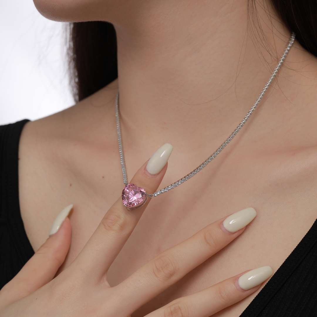 [AuraEcho]8.0 Carat Versatile Colorful Sweet Heart-Shaped Tennis Necklace