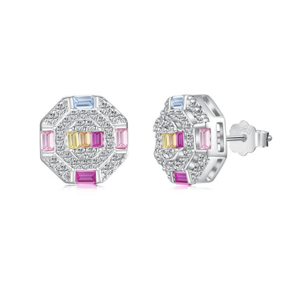 [AuraEcho]Ornate Colorful Octagon Shape Daily Earrings