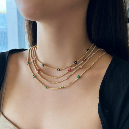 [AuraEcho]Luxurious Colorful Flower Tennis Necklace