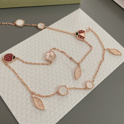 [AuraEcho]LUCKY SPRING 15 MOTIFS ROSE GOLD NECKLACE
