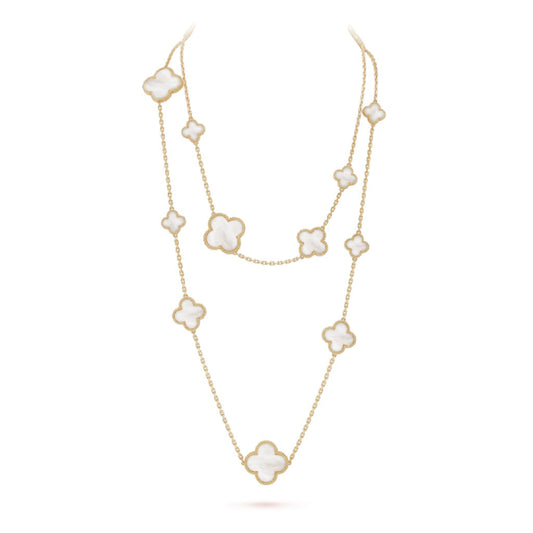 [AuraEcho]CLOVER 16 MOTIF WHITE MOP GOLD NECKLACE