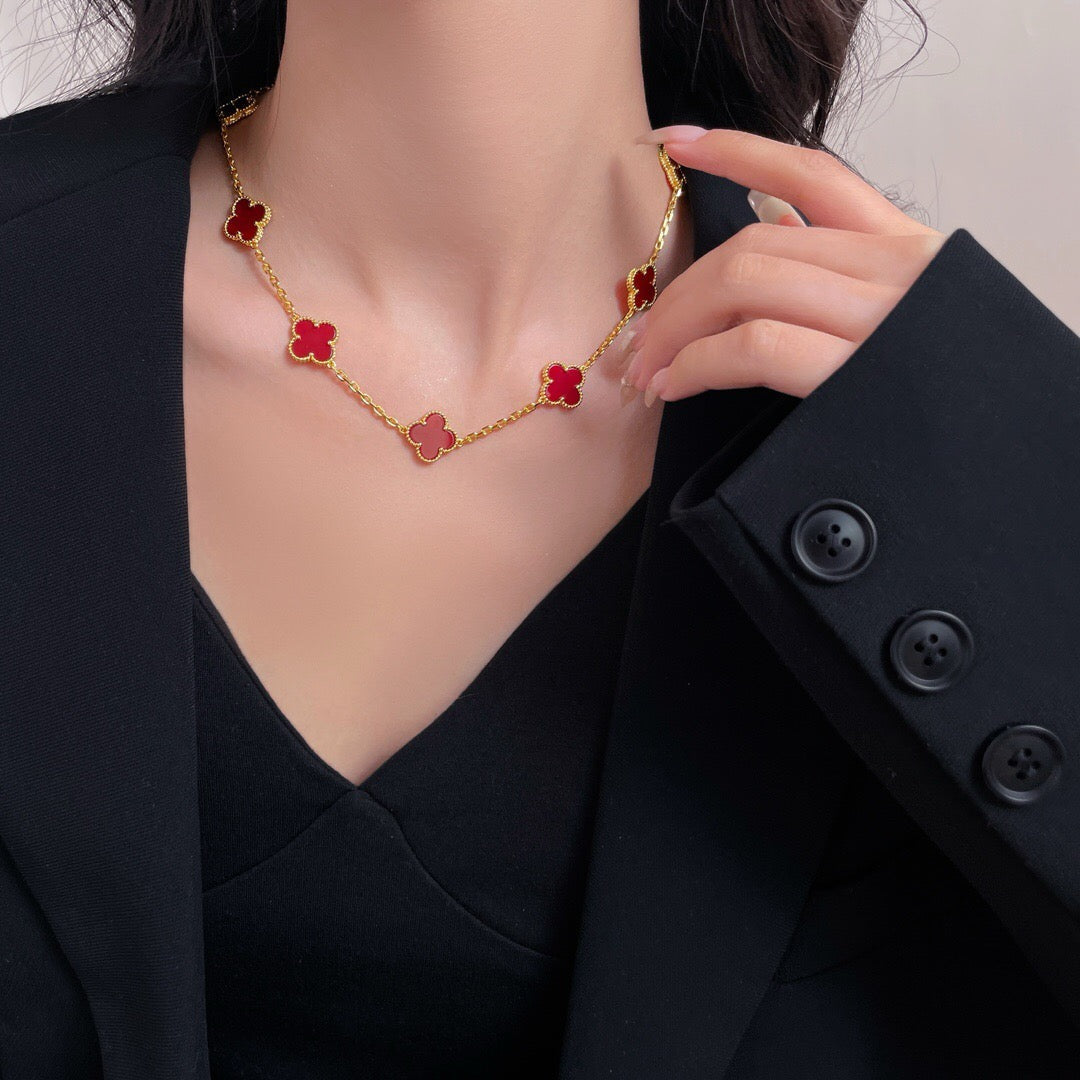 [AuraEcho]CLOVER 10 MOTIFS CARNELIAN NECKLACE