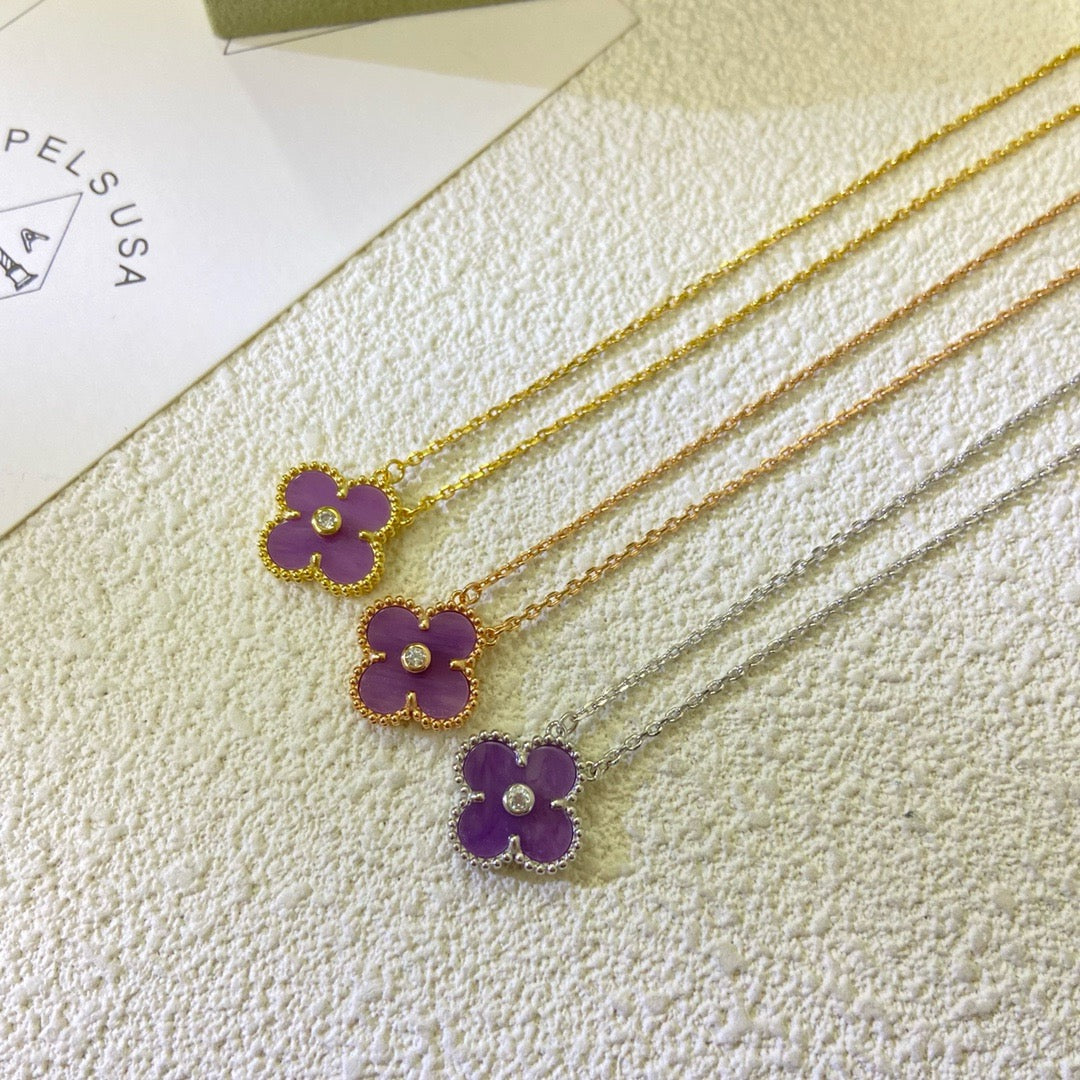 [AuraEcho]CLOVER 15MM DIAMOND  PURPLE VIOLET NECKLACE