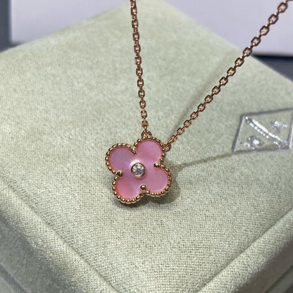 [AuraEcho]CLOVER 15MM DIAMOND PINK MOP NECKLACE