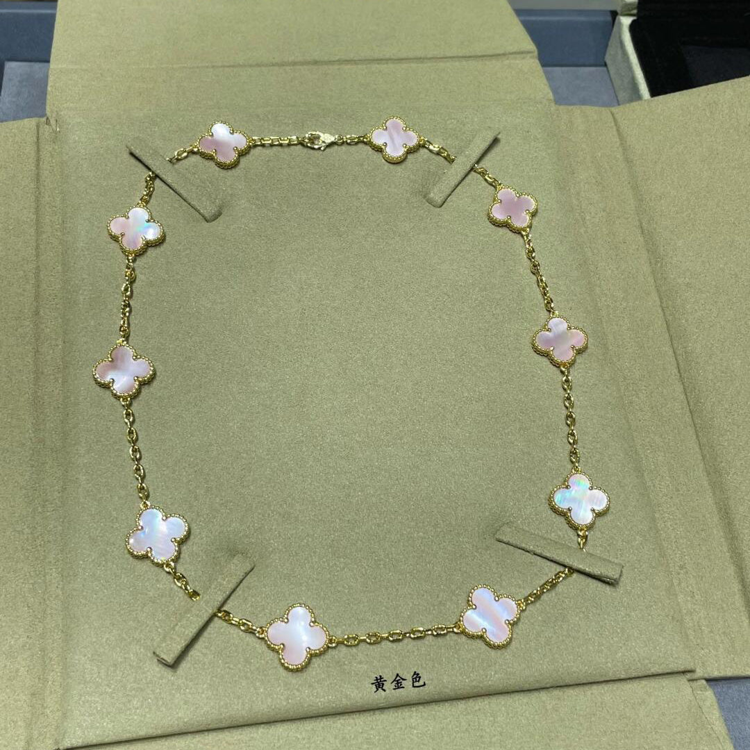 [AuraEcho]CLOVER 10 MOTIFS PINK MOP NECKLACE